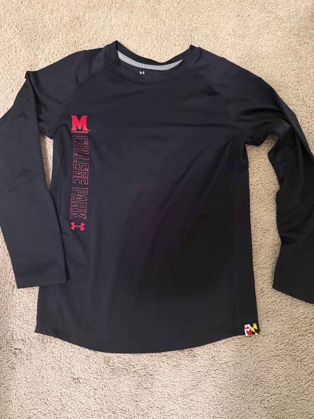 Under Armour Black Long Sleeve Performance Tee with Red 'College Park' Lettering